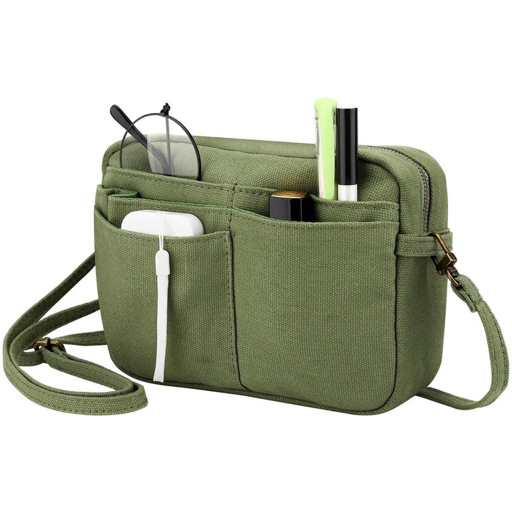 Пенал, комплект, с подвижна презрамка, множество отделения, армейски зелен, компактен размер