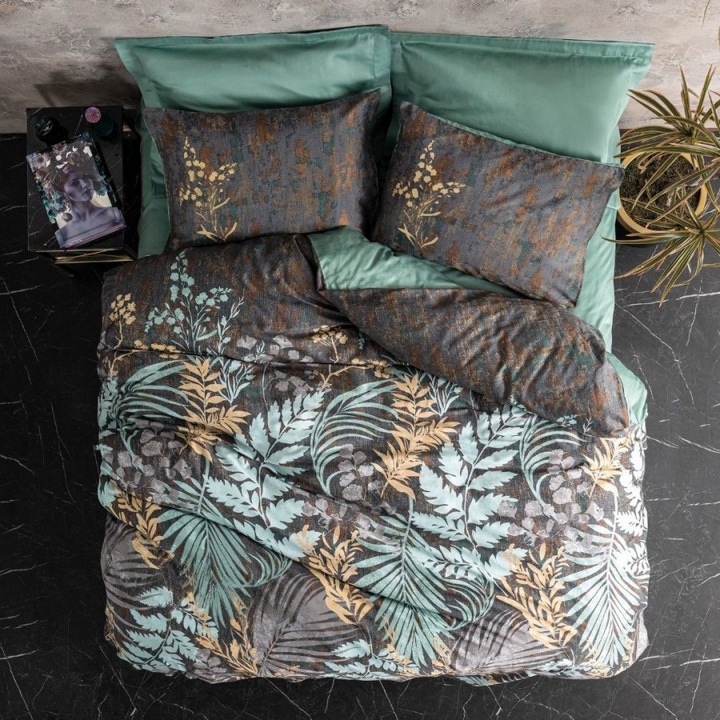 Luxus szatén dupla ágynemű levelekkel, 100% szatén pamut, 240 x 260 cm, 6 db, Cotton Box, Clorasa