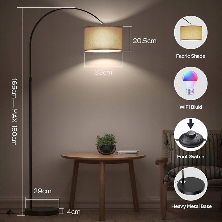 Смарт подова лампа MODLICHT, E27, 9W, управление през мобилно приложение, 180x30x75cm, многоцветна, клас на енергийна ефективност E