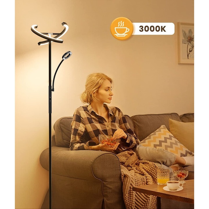 Подова лампа ANTENLICHT, 20W + 7W, 3000K-6000K, с магнитно дистанционно, височина 175см, металик, клас на енергийна ефективност F