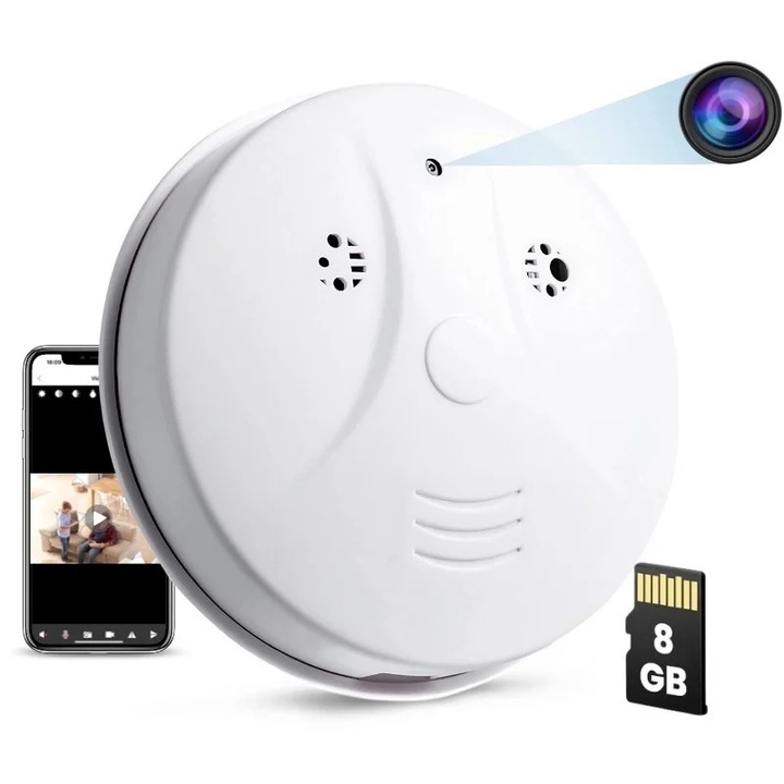 Шпионска камера за детектор за дим iUni D101, 8GB, Wi-Fi, 4K изглед