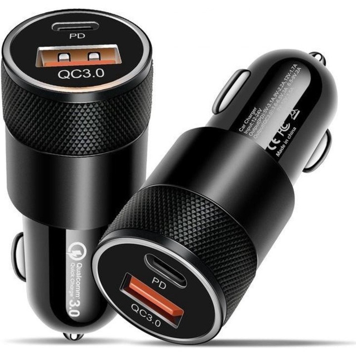 Incarcator Digital One SP00998 abodos as-gs29, 12-24V - 48W, tip C + USB, incarcare rapida, PD30W+QC18W, incarcare rapida, incarcare inteligenta, pentru masina