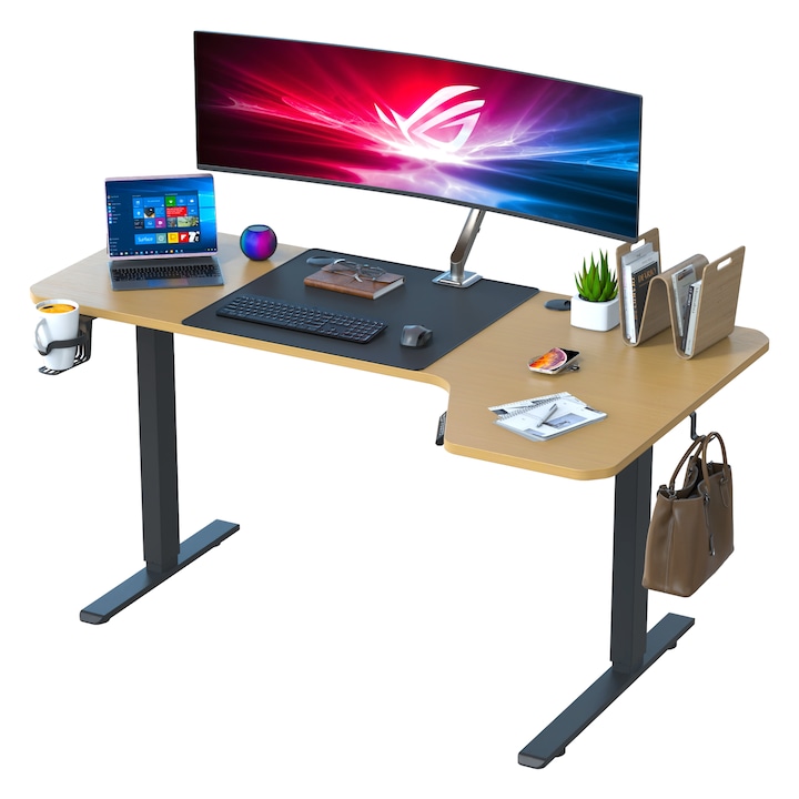 Birou electric cu inaltime reglabila, functii memorie, sistem anti coliziune, cable mangement, Arka Chairs, blat160x90, inaltime 70-120 cm, rezistenta 80Kg, crem