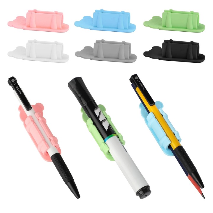 Силиконова поставка за химикалки, комплект от 6 броя, многоцветна, самозалепваща се, неплъзгаща се конструкция, размери 7x2.8x2.1cm