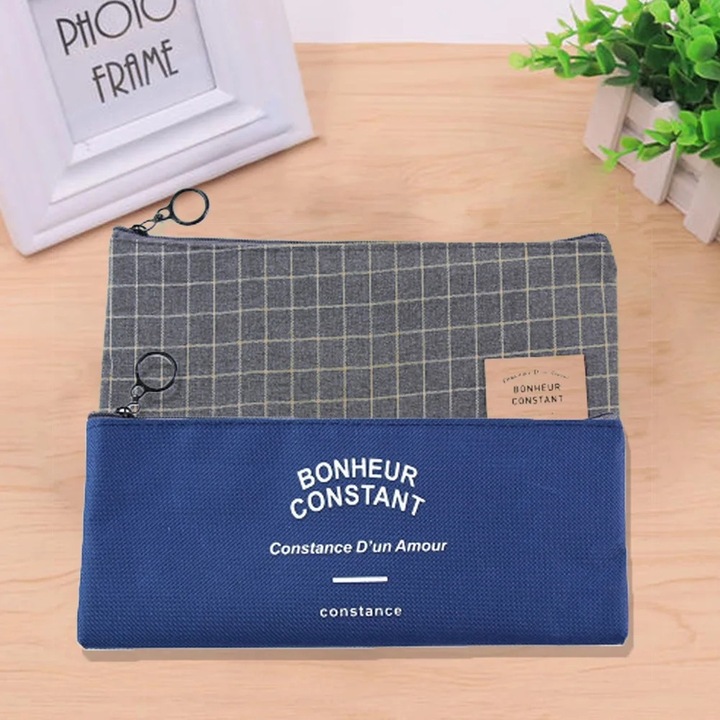 Калъф за молив, раиран дизайн, 21x9 см, тип цип, преносим, 1 бр.