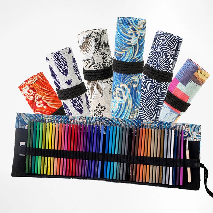 Платнен моливник с 12/24/36/48 дупки, голям капацитет, флорален принт, многоцветен, 23x20cm/34x20cm/46x20cm/58x20cm