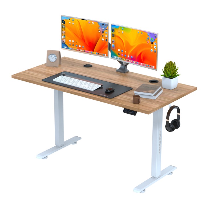 Birou electric cu blat dintr o singura bucata, 3 functii memorie, sistem anti coliziune, Arka, blat 100x60, inaltime reglabila 70-120 cm, rezistenta 80Kg, crem