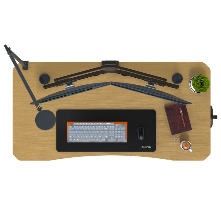 Електрическо бюро с извит плот от една част, 3 функции памет, система против сблъсък, кутия за управление на кабели, Arka Chairs, плот 120x60, регулируема височина 70-120 см, издръжливост 80 кг, кремаво