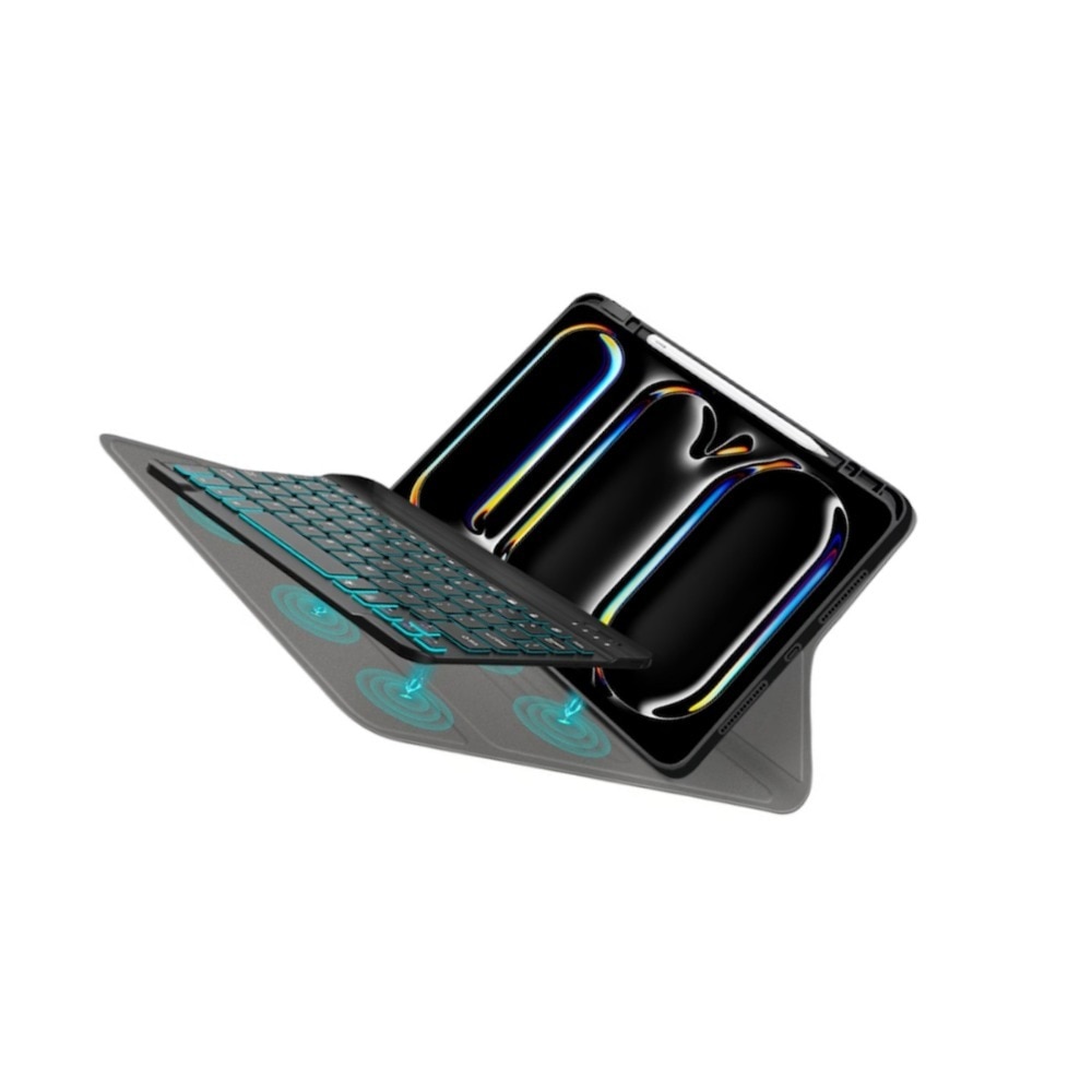 Husa pentru iPad Pro 11 (2024) cu Tastatura Bluetooth si Protectie 360°, TPU piele, tastatura retroiluminata 7 culori, multi unghi, anti alunecare si anti picatura, taiere precisa, Negru