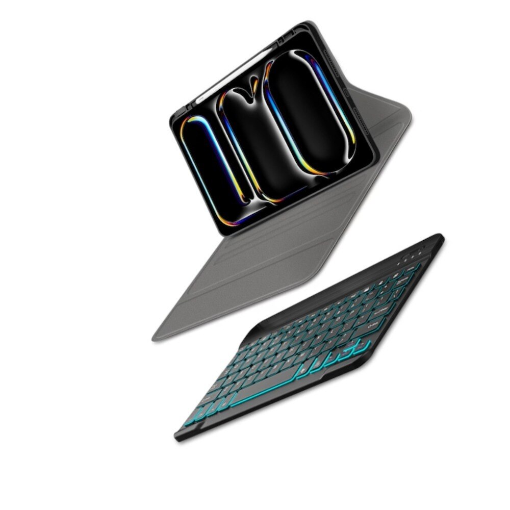 Husa pentru iPad Pro 11 (2024) cu Tastatura Bluetooth si Protectie 360°, TPU piele, tastatura retroiluminata 7 culori, multi unghi, anti alunecare si anti picatura, taiere precisa, Negru