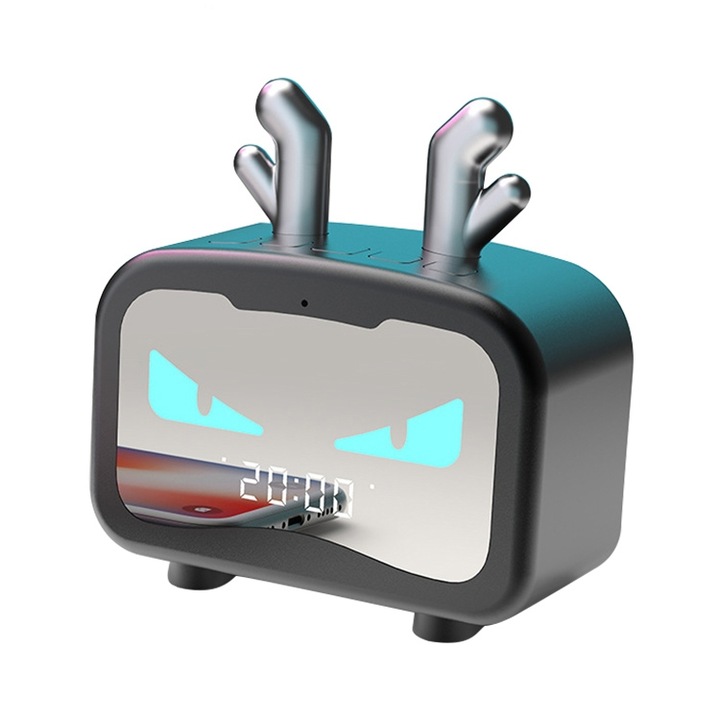 Boxa portabila Bluetooth, difuzor mini inteligent wireless, subwoofer, ceas de alarma, design dragon tare, negru