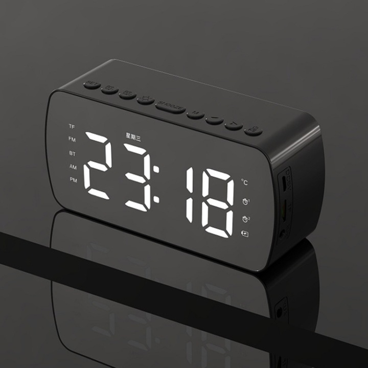 Boxa portabila Bluetooth, G10 Radio Ceas Mic, Exterior IPX4, Baterie 1400mAh, Negru