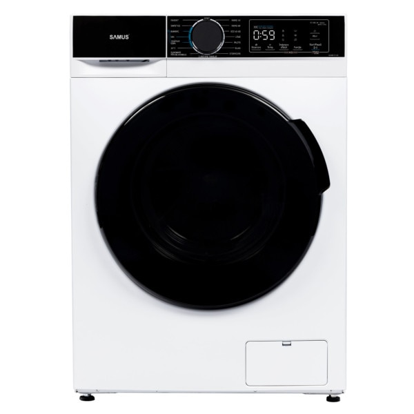 Masina de spalat rufe Samus WSADI-12143, 12 kg, 15 programe, Motor inverter, 1400 rotatii, Clasa energetica A, Afisaj electronic, Programe speciale: Abur, Blugi, Pilote, Eliminare par de animale, Tesaturi copii, Alb