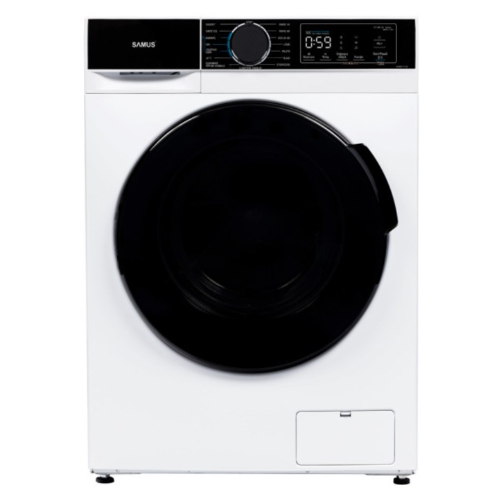 Masina de spalat rufe Samus WSADI-12143, 12 kg, 15 programe, Motor inverter, 1400 rotatii, Clasa energetica A, Afisaj electronic, Programe speciale: Abur, Blugi, Pilote, Eliminare par de animale, Tesaturi copii, Alb