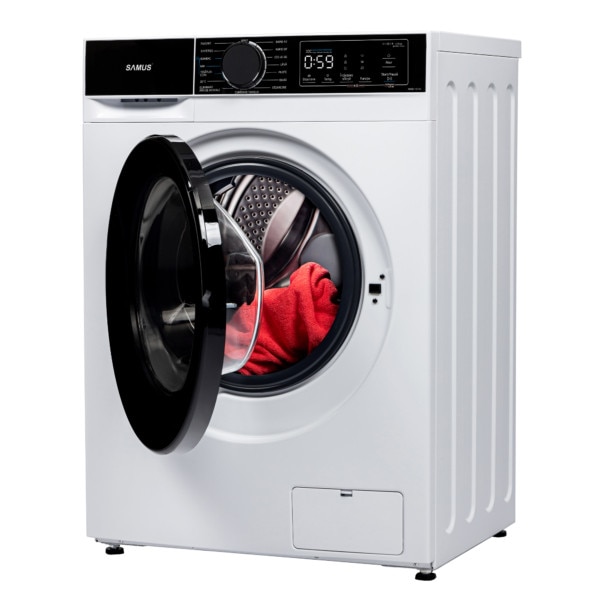 Masina de spalat rufe Samus WSADI-12143, 12 kg, 15 programe, Motor inverter, 1400 rotatii, Clasa energetica A, Afisaj electronic, Programe speciale: Abur, Blugi, Pilote, Eliminare par de animale, Tesaturi copii, Alb