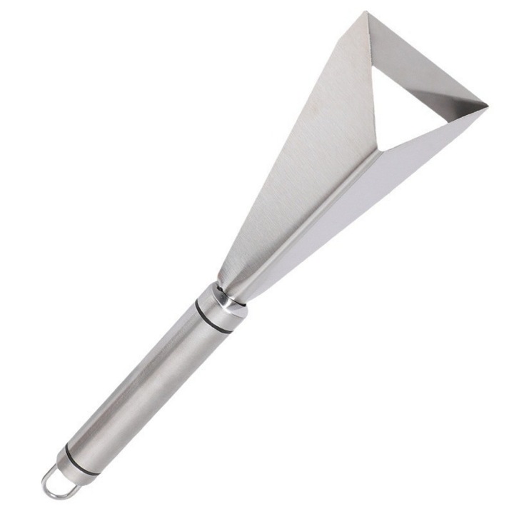 Gyümölcsfaragó kés, többfunkciós, rozsdamentes acélból, háromszög alakú, Könnyen használható, masszív és tartós, széles körben alkalmazható, felakasztható, könnyen tisztítható, ezüst színű