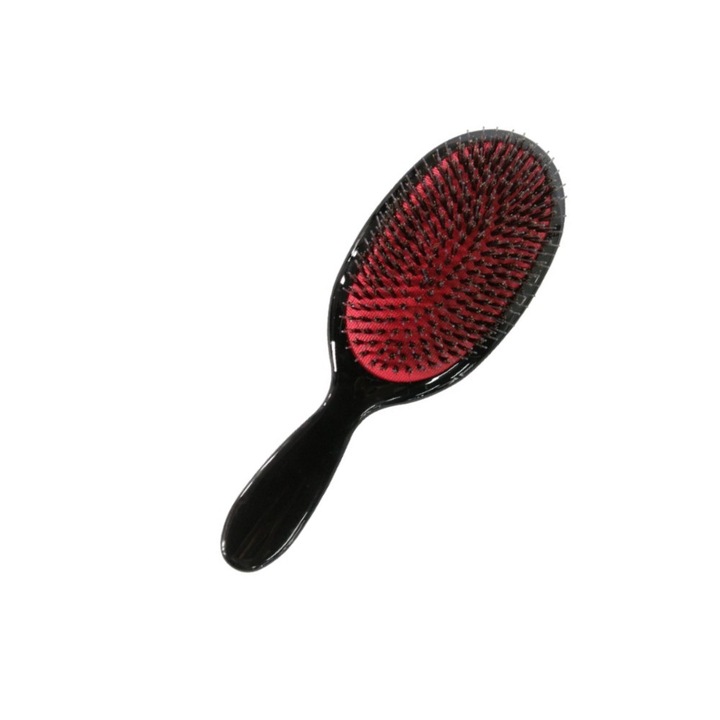 Професионална четка за коса Естествен косъм от глиган, за защита и разплитане на косата, ABS, Издръжлива, удобна дръжка, ергономичен дизайн, мека въздушна възглавница, 22,5 × 8 см, Черна
