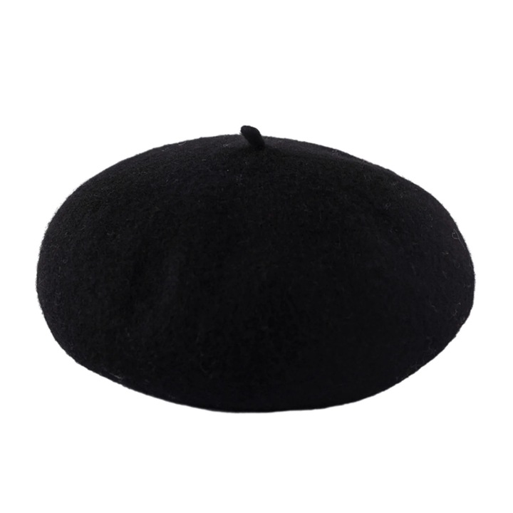 Дамска вълнена шапка барета, винтидж стил, топла, едноцветна, 55х58см, комплект от 1 бр.