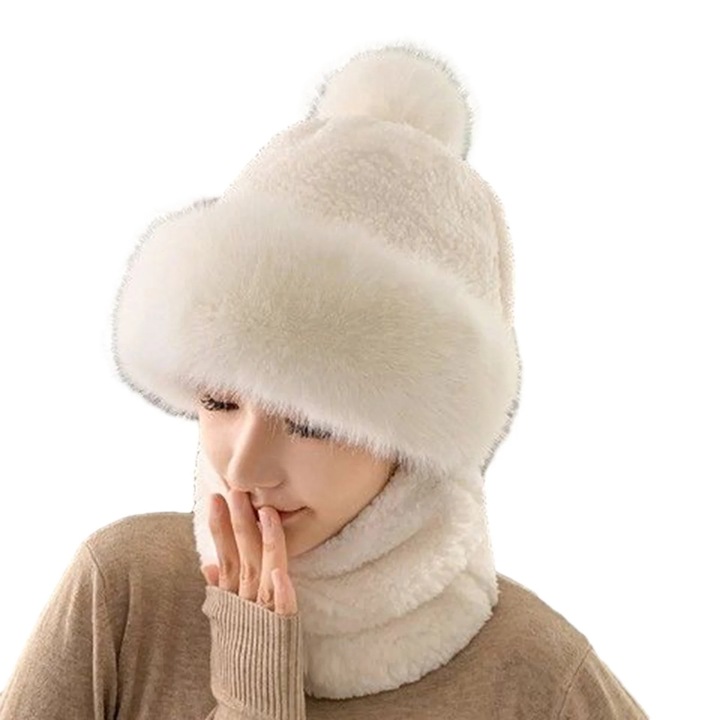 Комплект дамска шапка с шал, материал полиестер, топла, с кожени кантове, 55х58 см