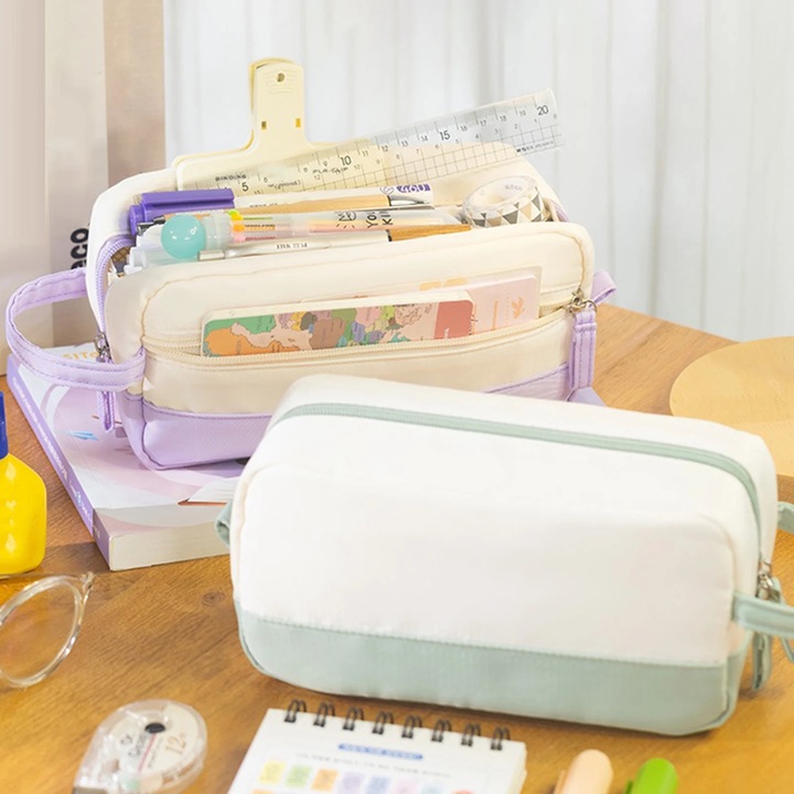 Моливник, двуслоен дизайн, голям капацитет, устойчив на износване, многоцветен, 21.5x8.5x10.5cm