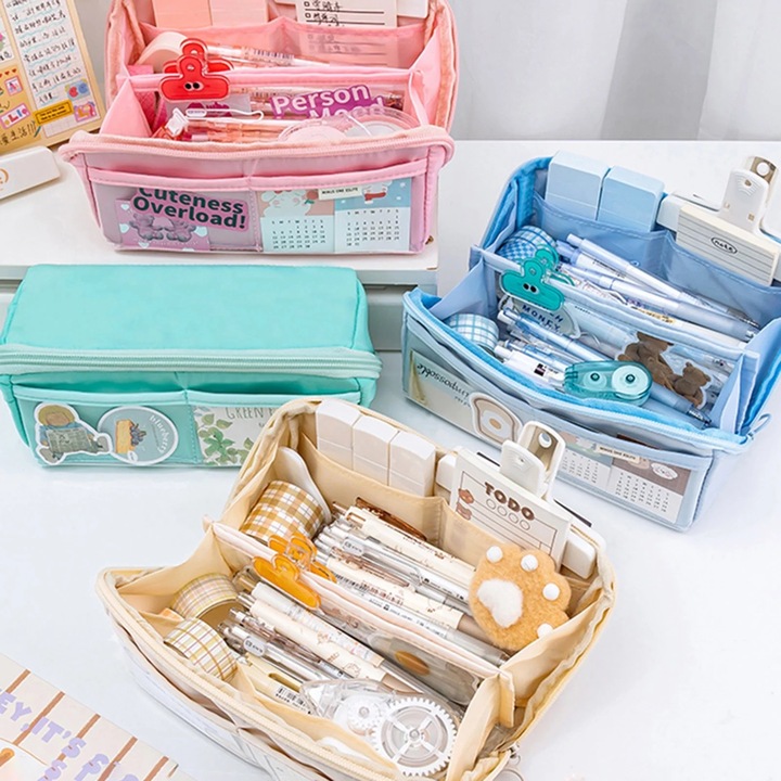 Мултифункционален моливник, 9 отделения, голям капацитет, материал канаваца, 19.7x7.5x8cm