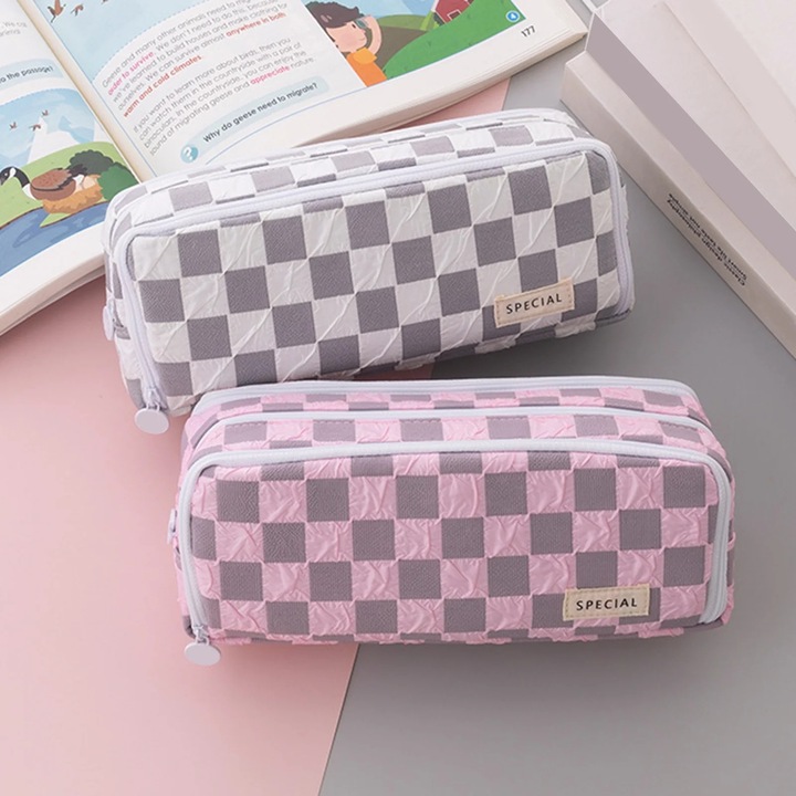 Мултифункционален моливник, 3 отделения, голям капацитет, полиестер, 23.5x5x9.5cm