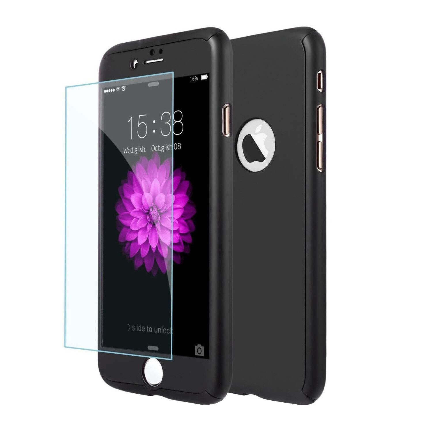 Husa Full Cover 360° (fata + spate + geam sticla) pentru Apple iPhone 5/5S, negru