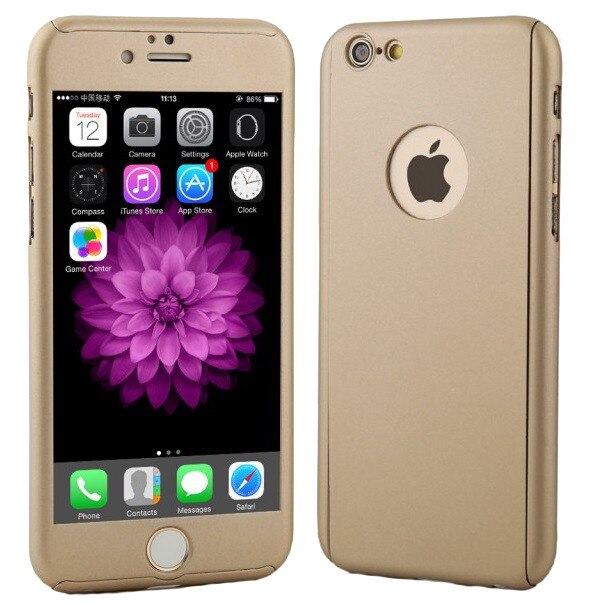 Husa Full Cover 360° (fata + spate + geam sticla) pentru Apple iPhone 7, auriu