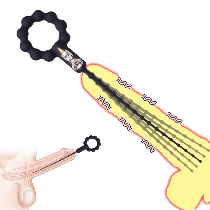 Vibrator uretral, Mimimo, silicon, negru, 26x0.7cm