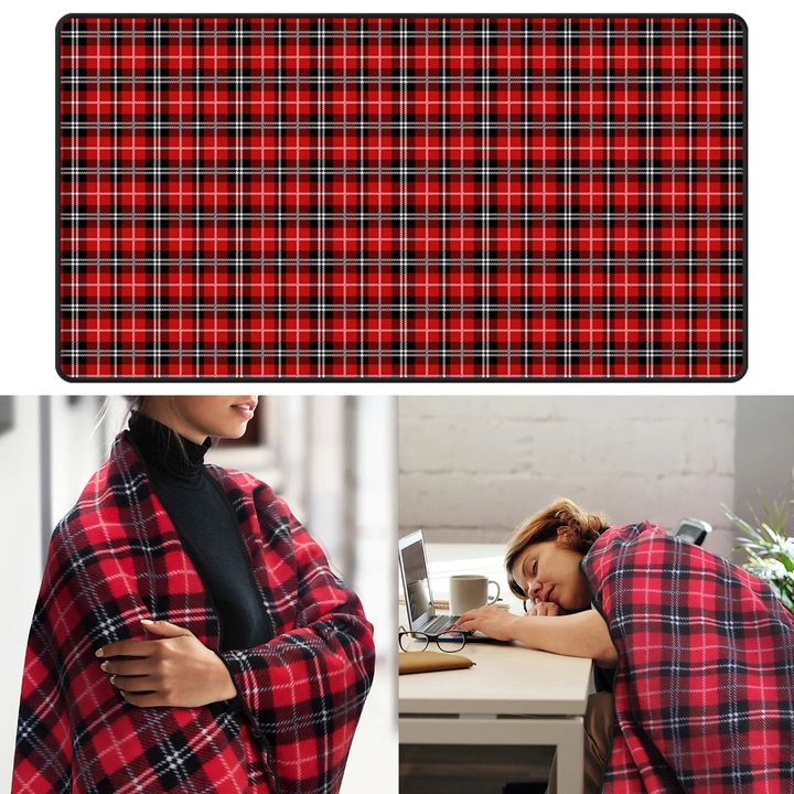 Електрическо одеяло, 150x80 см, 3 температурни настройки, USB захранване, полиестер, червено/черно
