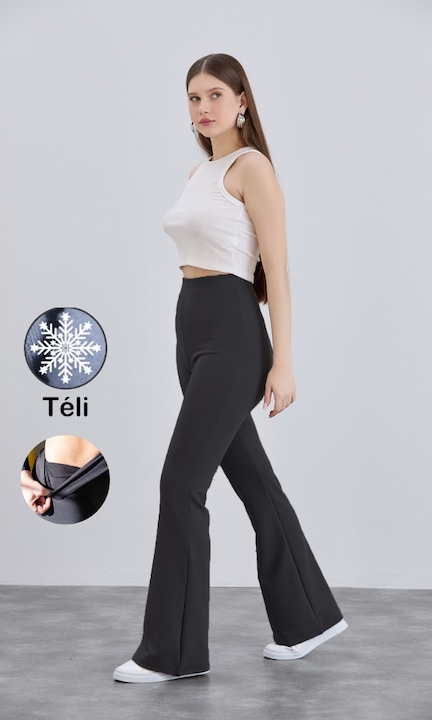 Pantaloni de iarna pentru femei, cu picior lat, cu talie elastica, cu talie inalta, pentru slabire, pantaloni Albastru, Negru
