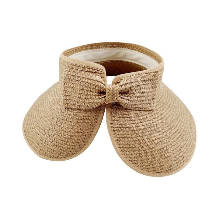 Дамска сламена шапка с голяма периферия, декорация с панделка, слънцезащита, 58-60см.