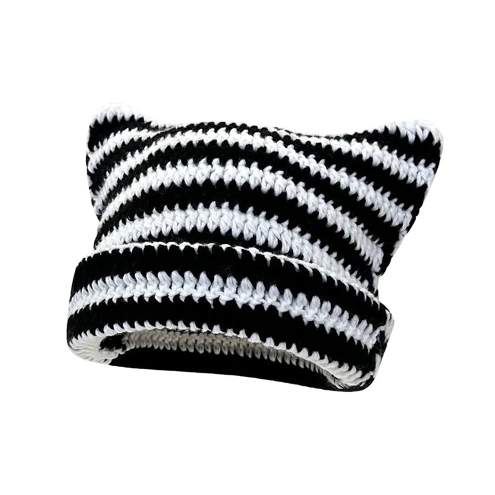 Унисекс плетена шапка, дизайн на цветни райета, материал акрил, 56x58см, комплект