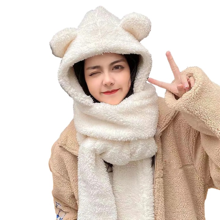 Дамска шапка 3 в 1 материя кадифе едноцветна размер 54-58см