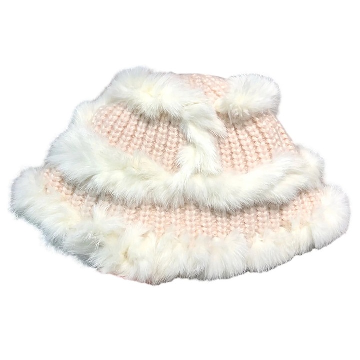 Дамска плетена шапка, OEN, от синтетичен косъм, еластична, топла, 58см, едноцветна