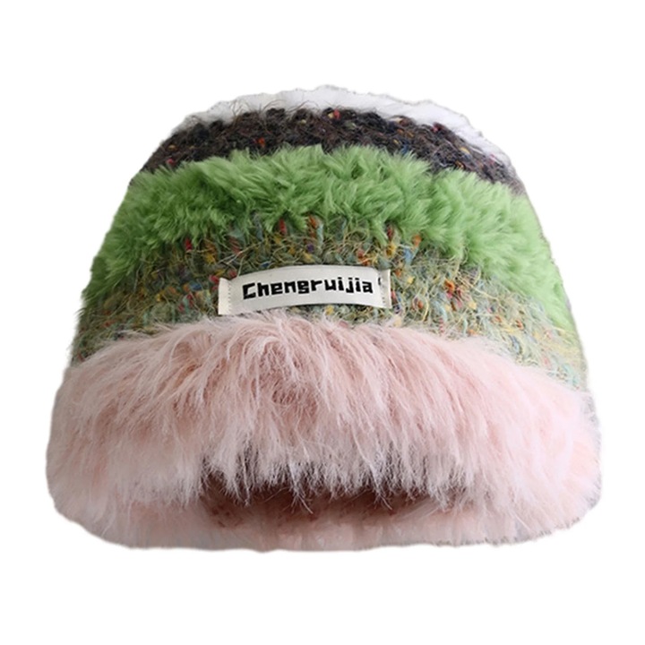 Унисекс плетена шапка, еластична, с контрастен цветен дизайн, 56х58см