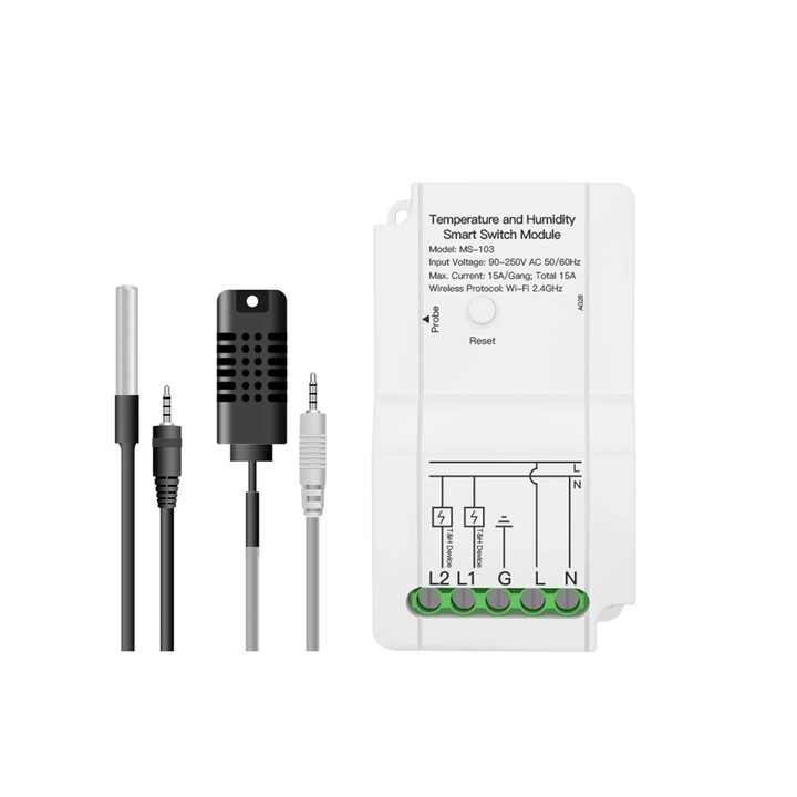 Смарт модул, Wi-Fi, За контрол на температурата и влажността, Поликарбонат, 5.5x2.85x9.65cm