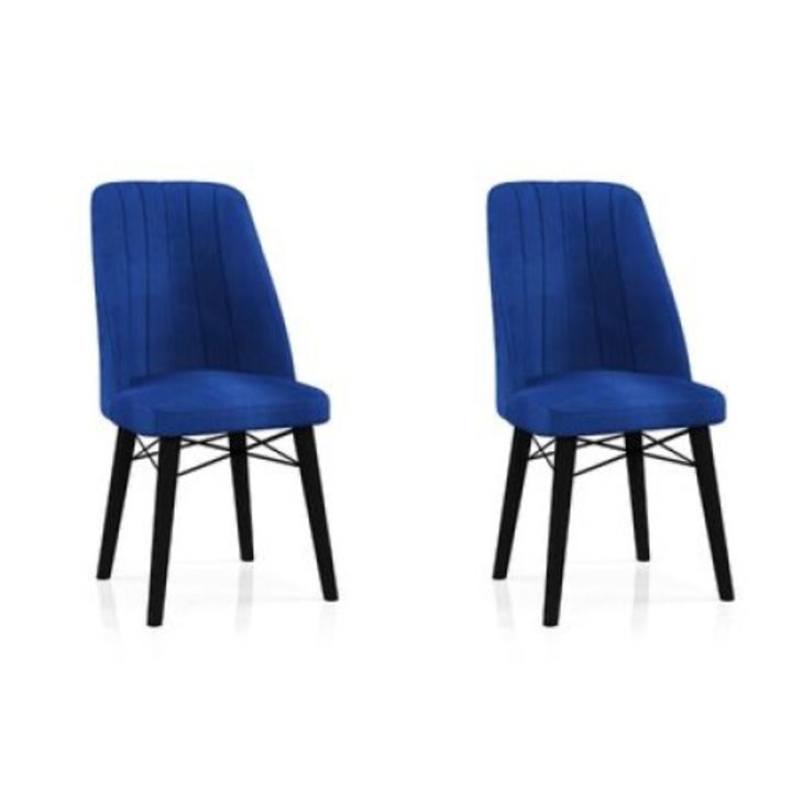 Set Scaune Berlin Babyface Albastru, 2 bucati, pentru living si bucatarie, tapitate cu material textile catifea, picioare negru, 98cm x 45cm x 45 cm - Desire Furniture