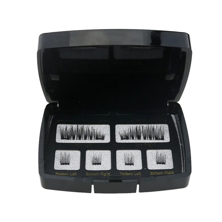 Комплект от 6 3D магнитни мигли за многократна употреба с пинсети и кутия с огледало, без лепило, синтетични, 10x8x2 cm