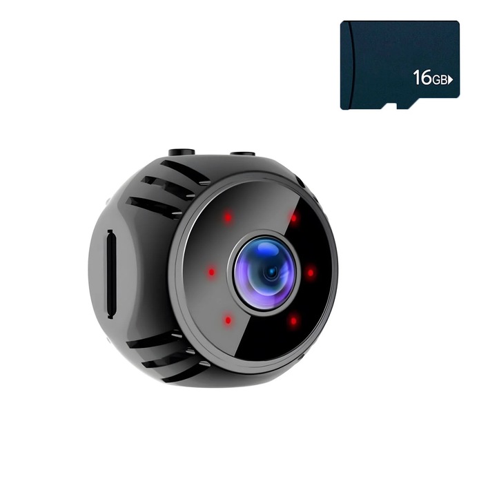 Мини WiFi камера за наблюдение, 1080P, черна, с детекция на движение, размери 2.8x2.8x2.9cm
