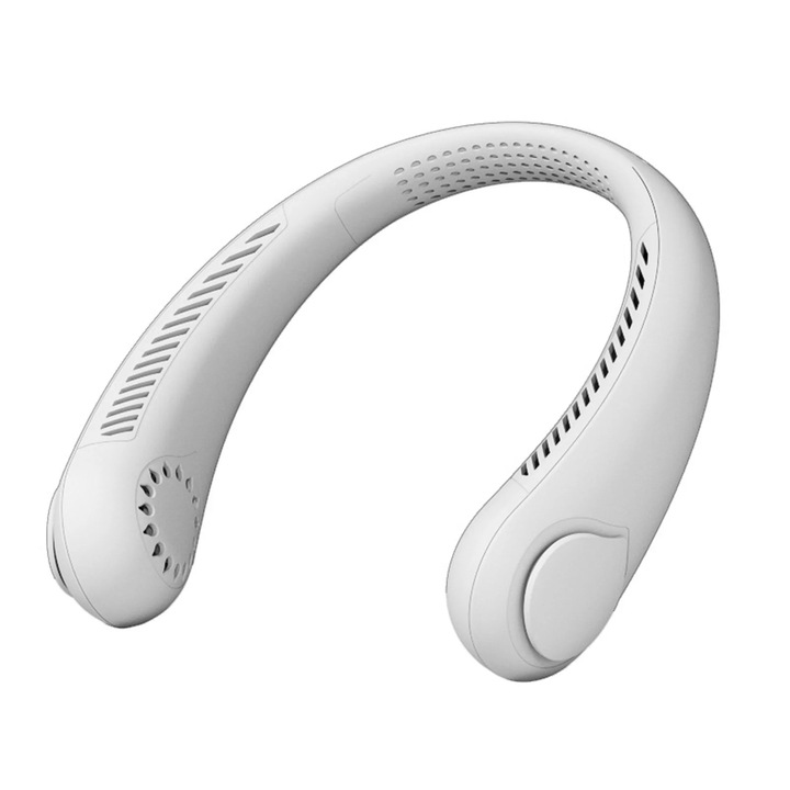 Преносим вентилатор за врат, 3 скорости, бял, 1800mAh работи с батерия