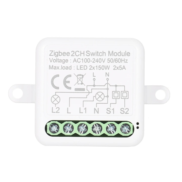 Превключващ модул, Zigbee 2CH, 300W, 10A, за интелигентна домашна автоматизация