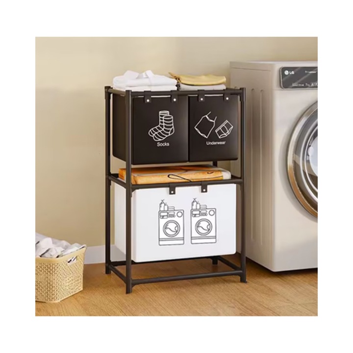 Cos de rufe, metal, 3 nivele, 4 sectiuni, negru