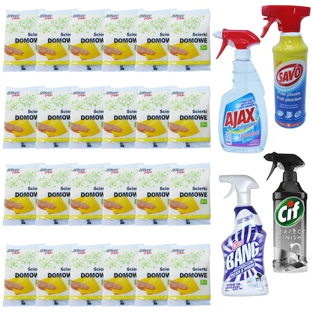 Pachet 24 X Set Laveta Uscata 3buc Set Savo Solutie Antimucegai 500ml Cif Inox 435ml Cillit Bang Baie Si Bucatarie 750ml Ajax Super Efect Solutie Geamuri 500ml Emag Ro