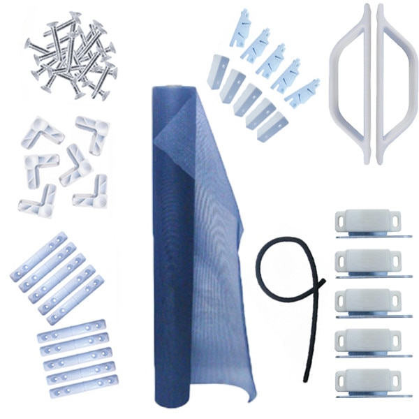 Pachet - Accesorii Plasa insecte ( ALB ) - 2 xManer tip D pentru usa + 5 xMagnet pentru profil + 20 xColtar + 10 xBalama + 5 xSnaper + 5 xManer + 70 xAutoforant + Garnitura, 30M + 7 metri liniari xPlasa 100cm