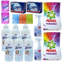 pachet - 6 x lenor sensitive balsam pentru rufe 1l 2 x ariel color floral detergent de rufe 2kg 2 x sano apret 700ml 2 xcalgon anti-calcar capsule 8buccutie 2 x vanish oxi action pudra universala 450g set 24 carlige de rufe imagen 27_0_
0