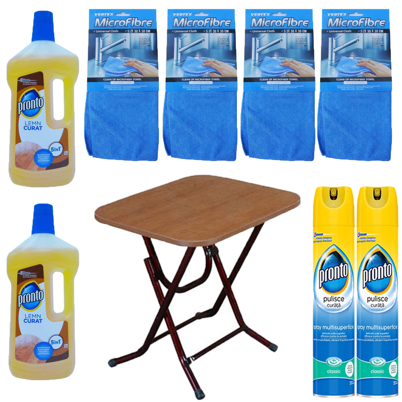 Pachet - Masa plianta, 40x60 cm + 2 xPronto multisuprafete, 300ml + 4 xLaveta MicroFibre + 2 xPronto pentru lemn, 750ml