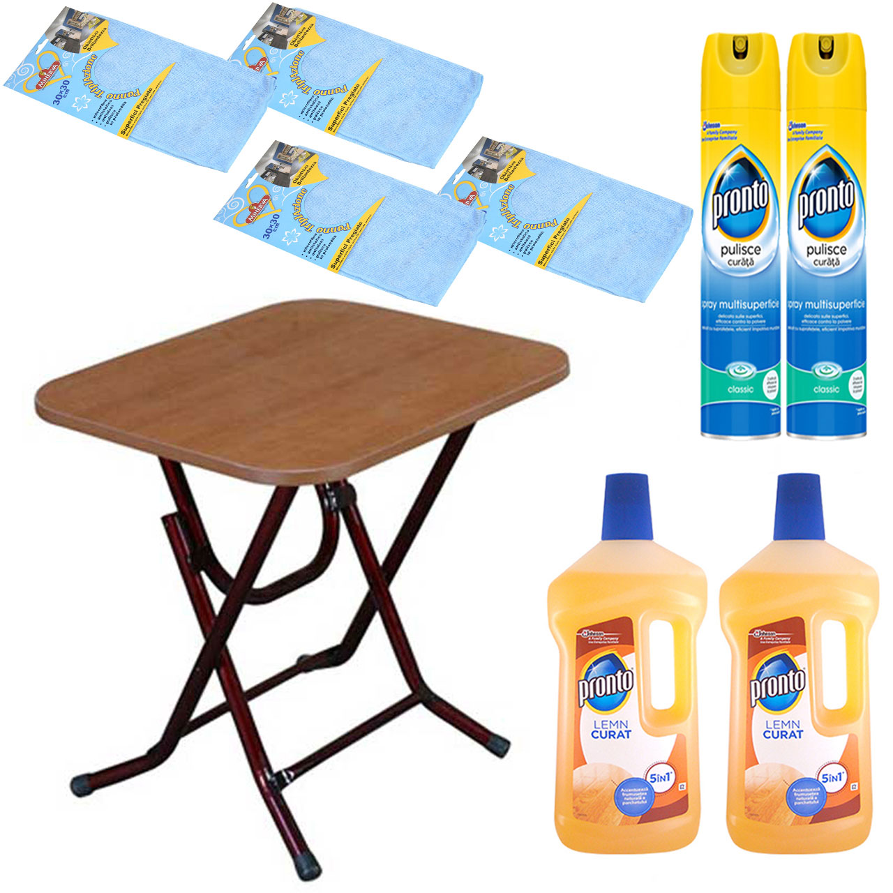 Pachet - Masa plianta din lemn, 50x80cm + 2 xPronto solutie pentru lemn, 750ml + 2 xPronto Spray solutie universala, 300ml + 4 xLaveta MicroFibre