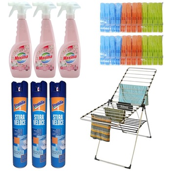 Pachet - 3 x Apret spray, 500ml + 3 x Sano Maxima Musk Balsam de rufe cu pulverizator, 750ml + 2 x Set 24 de carlige + Zilan Uscator de rufe, Bianco Pachet - 3 x Apret spray, 500ml + 3 x Sano Maxima Musk Balsam de rufe cu pulverizator, 750ml + 2 x Set 24 de carlige + Zilan Uscator de rufe, Bianco