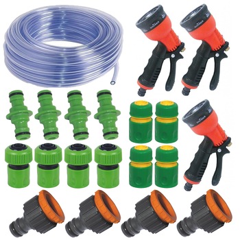 Pachet - 3 x Pistol pentru furtun apa, (Portocaliu-Negru) + 20metri liniari x Furtun apa din silicon, 1/2 + 4 x Mufa furtun, 1/2 si 1/2 + 4 x Mufa rapida pentru furtun, 1/2 + 4 x Mufa rapida pentru furtun, 3/4 + 4 x Mufa legatura pentru furtun, 1/2 Pachet - 3 x Pistol pentru furtun apa, (Portocaliu-Negru) + 20metri liniari x Furtun apa din silicon, 1/2 + 4 x Mufa furtun, 1/2 si 1/2 + 4 x Mufa rapida pentru furtun, 1/2 + 4 x Mufa rapida pentru furtun, 3/4 + 4 x Mufa legatura pentru furtun, 1/2